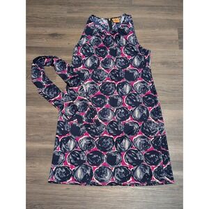 Tory Burch Sleeveless‎ Halter Flinnia Dress Pink Blue Circles Print Size XL